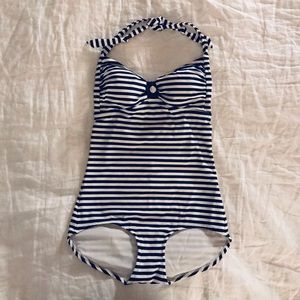 Boden blue white striped vintage boyleg swimsuit